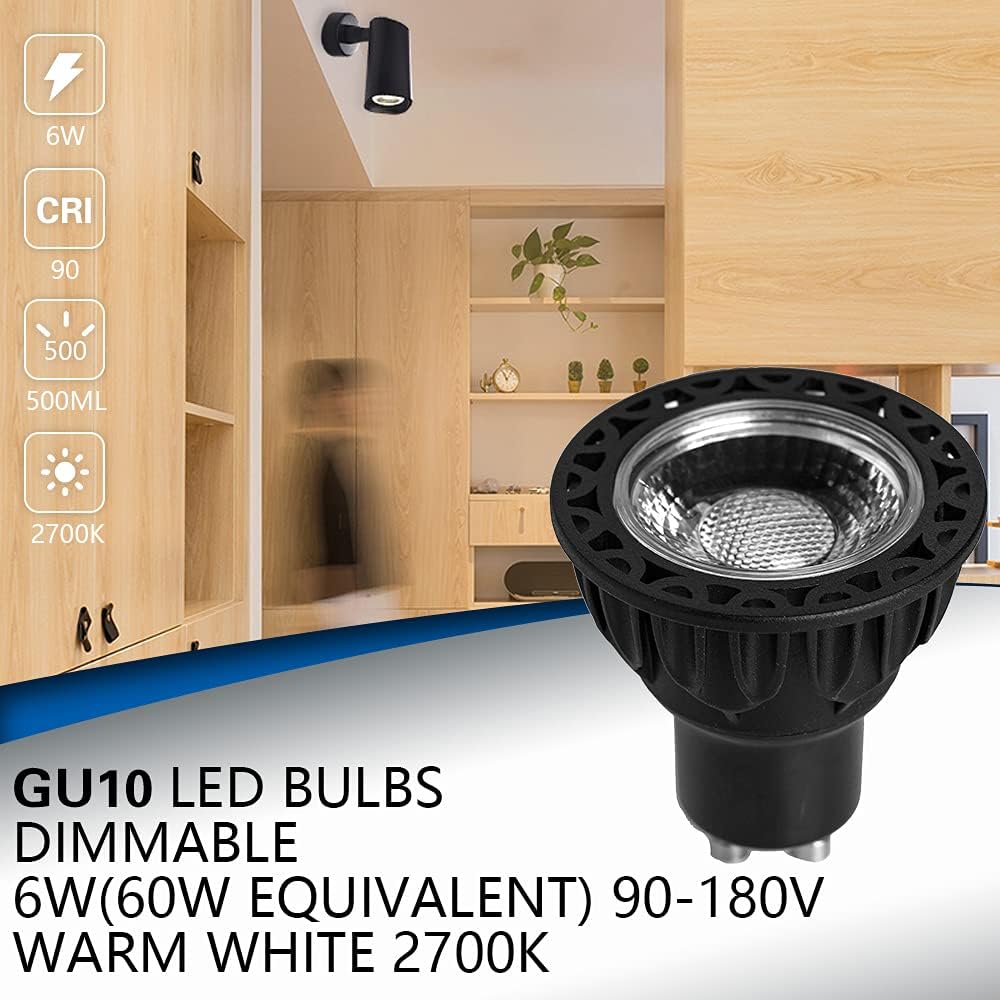 EAGLOD GU10 LED Bulbs Dimmable,50w Halogen Lamps Equivalent 2700K Warm White Light, 6W 500lm LED Bulb Replacement for Recessed Track Lighting GU10, 110V~120V Recessed Lights, 10 Pack