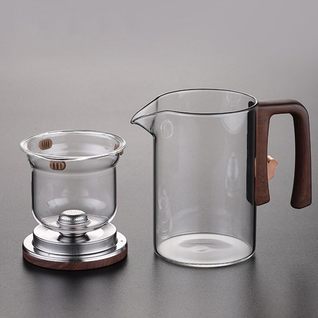 Teekanne mit Sieb, magnetischer Filter, Glaskanne zum Aufbrühen von Tee, einfache Schalter Glas Teekanne mit Sieb, klare Teekanne, Grau, 520 ml