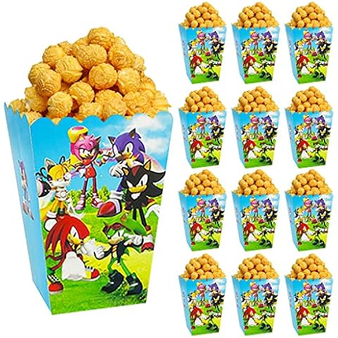 Qemsele Popcorn Bags Popcorn Boxes, 30 Pack Cartoon Character Paper Candy Containers Popcorn Cups Party Bag Treat Boxes for Birthday Parties, Movie Carnival, Theater & Gift Favors (Sonic) Cover