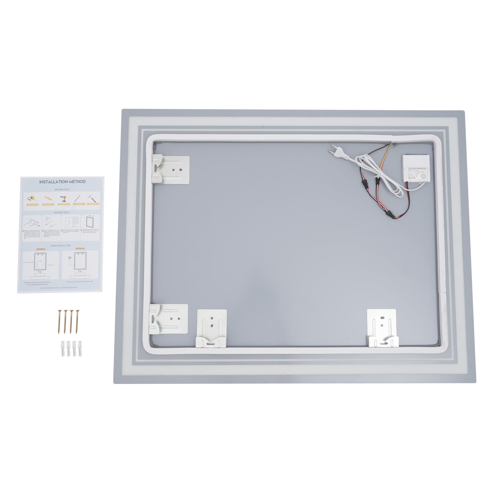 LED-Badezimmerspiegel dimmbar mit 3 Lichtfarben Touch-Schalter IPX4 70x50cm Wandspiegel für Make-up Rasur Hautpflege