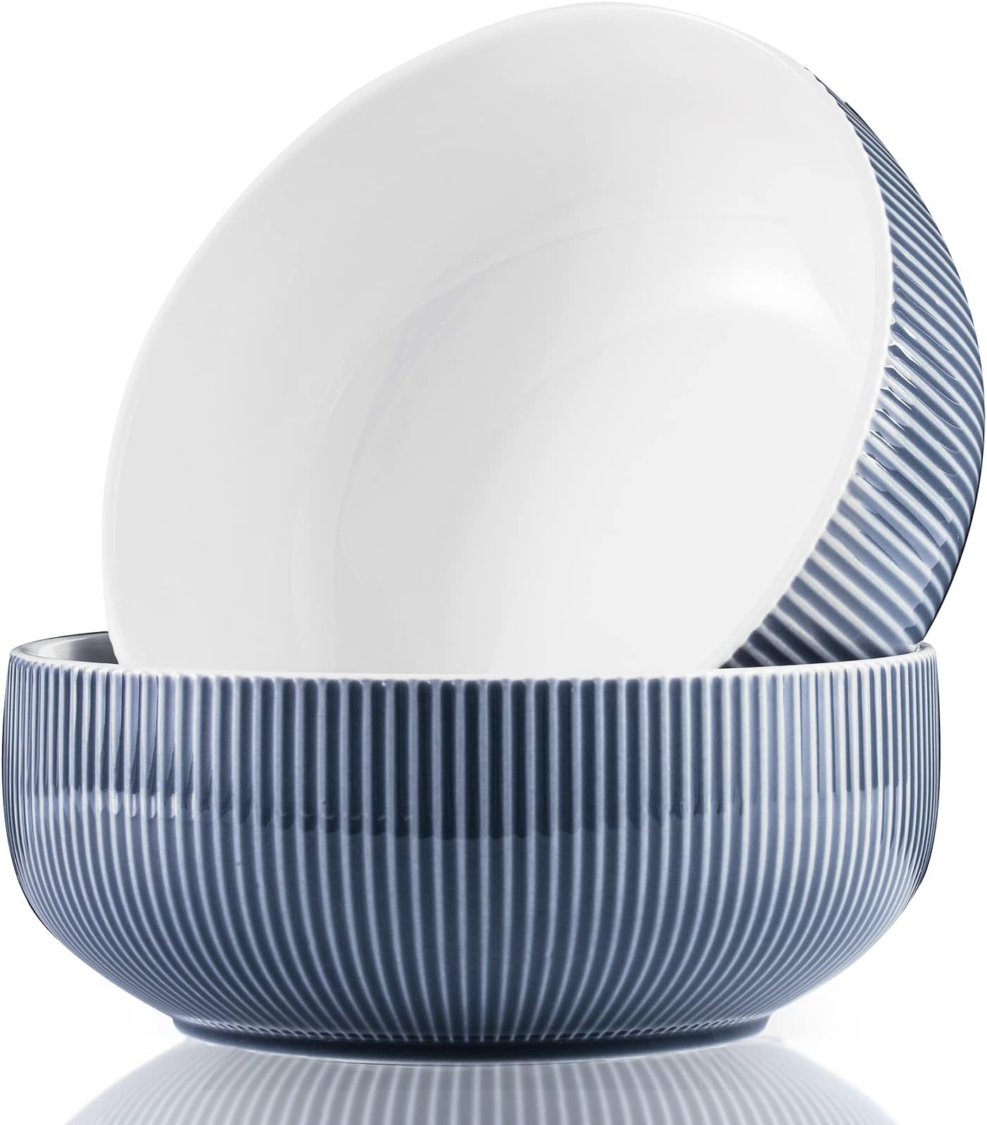 getstar Salad Bowl, 8 inch 60 oz Large Serving Bowls, 2 Packs Ceramic Salad Bowl Set, Microwave & Freezer Safe, Fruit Bowl Soup Bowl Pasta Bowl Popcorn Bowl Set of 2 (Hale Navy)