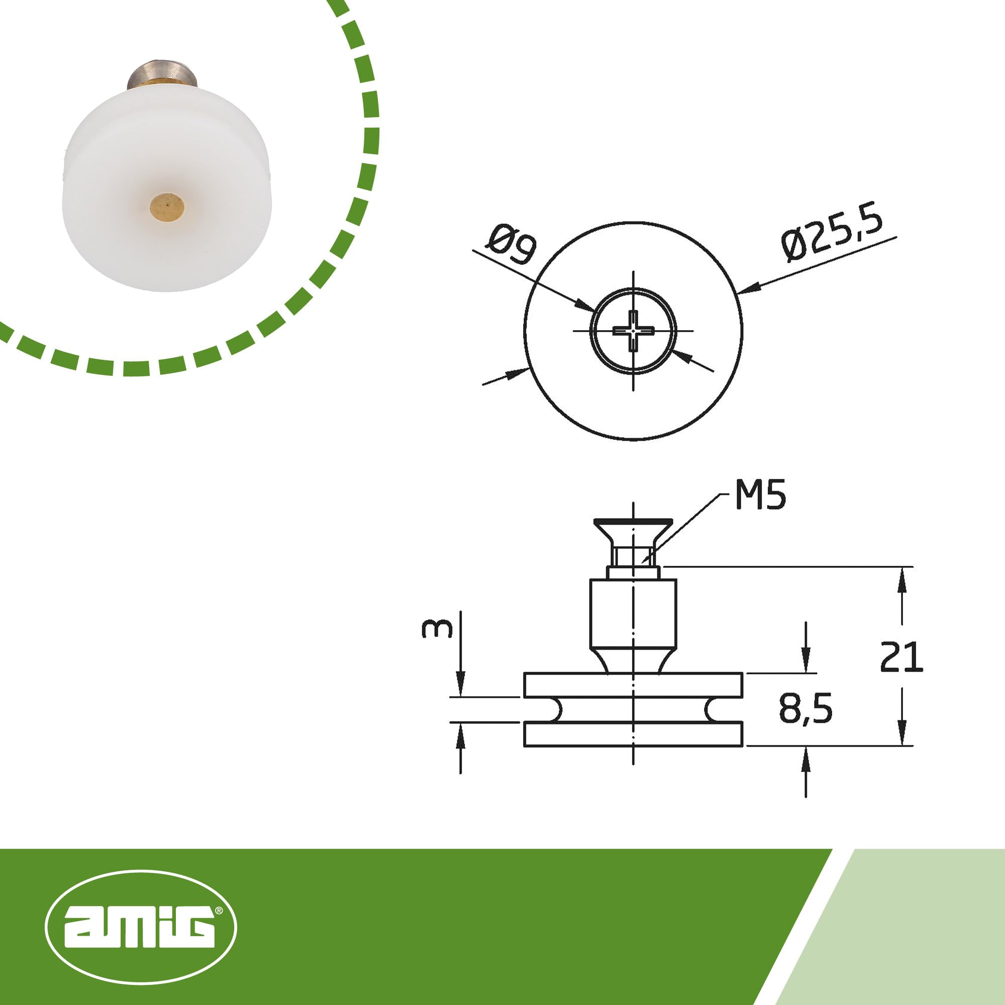 Amig - Shower Screen Bearing, White, 26 mm - Image 4
