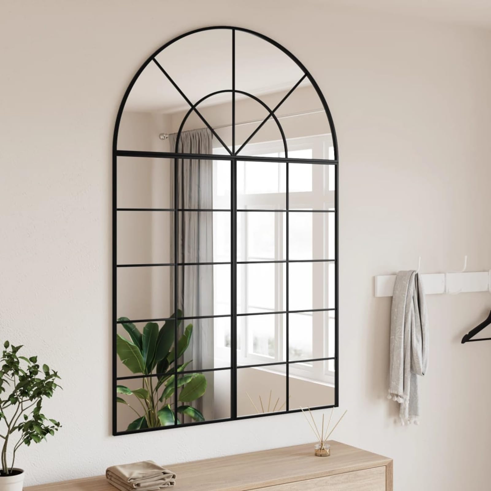 Gecheer Miroir, mural, Desig rétro, arc, fer, 100 x 150 cm, salon, chambre, jardin, extérieur, en fer, grand miroir, miroir décoratif