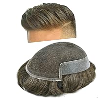 Vista 29 de Toupee - Sistema de cabello humano real para hombres, tupé de encaje suizo para hombres, nudos blanqueados, piezas de pelo para hombres, protesis