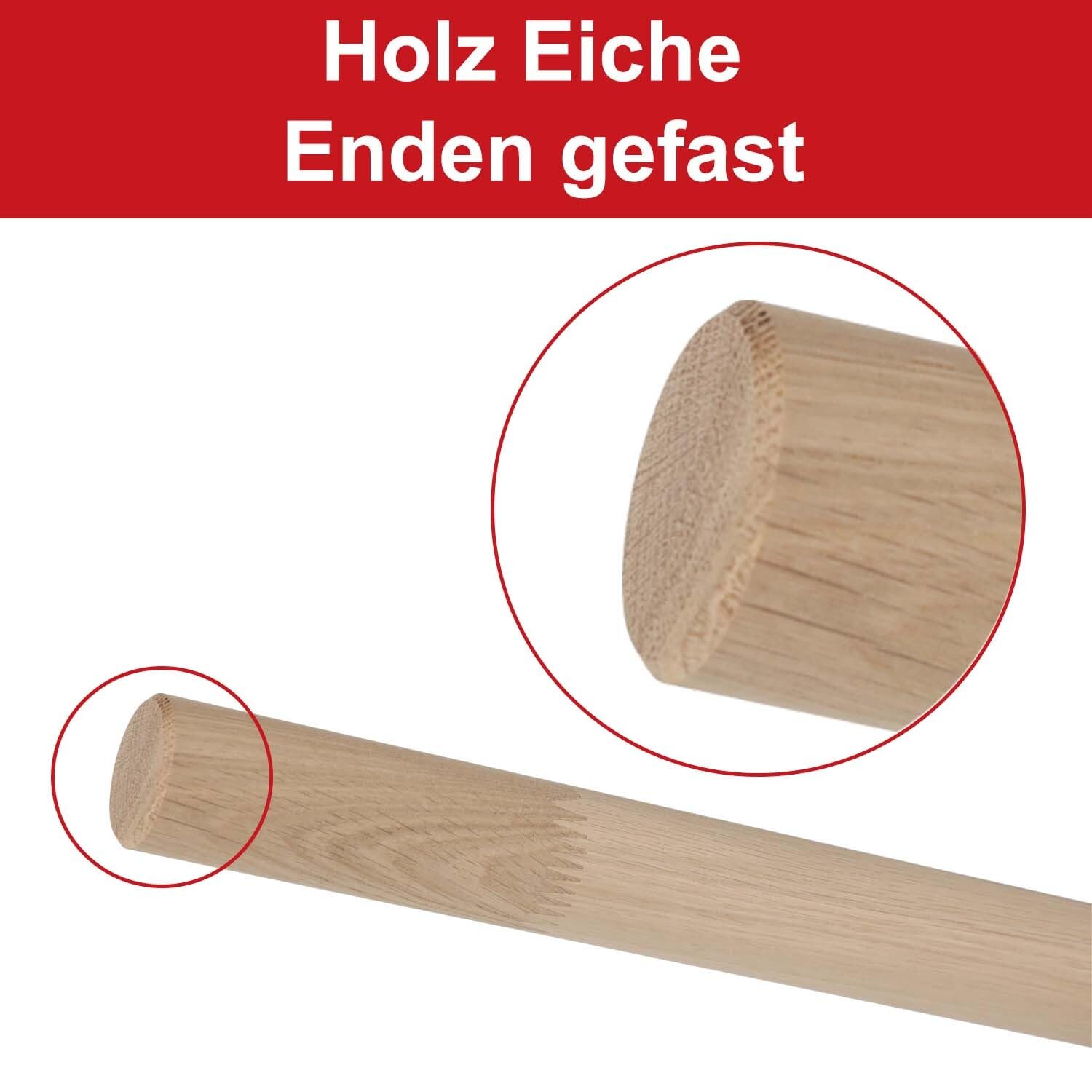 TIBU Eiche Holz Handlauf keilgezinkt unbehandelt Geländer 0,3m - 6m, Länge 130 cm und 2 Edelstahl Halter Weiss