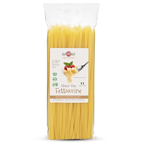 isiBisi Pasta de fettuccine sin gluten, fideos de pasta orgánica, auténtico fettuccine italiano, vegano, sin OMG, arroz y harina de maíz, fabricado