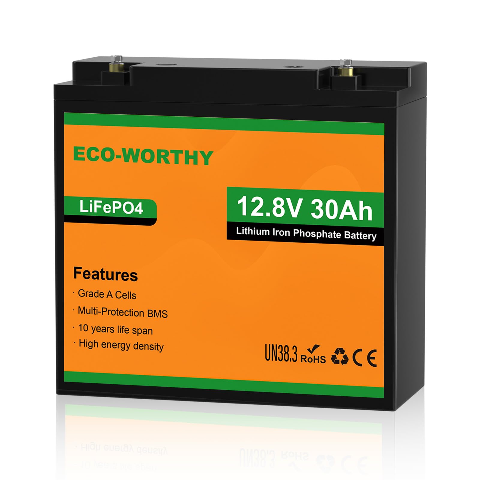 ECO-WORTHY 12V 30Ah LiFePO4 Lithium Battery, 4000+ Deep Cycle Rechargeable Battery with BMS for Ham Radio, Fish Finder, Kids Scooters, Power Wheels, Trolling Motor, Replacement of 12V 35AH SLA