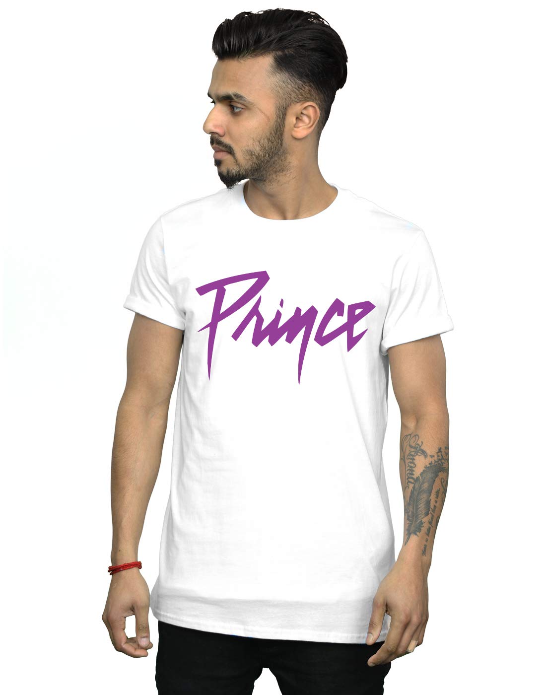 Absolute Cult Men's White Prince Text Logo T-Shirt Medium