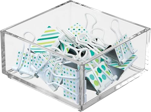 Miniatura 4 de mDesign Bandeja organizadora de escritorio cuadrada de plástico para oficina en casa, cajones, escritorio, soporte para bolígrafos, clips de papel,