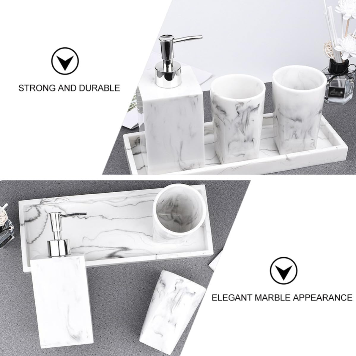 Dispenser di sapone bagno organizer in resina nero con vassoio e 2 bicchieri, set 1 pezzo per bagno e matrimonio