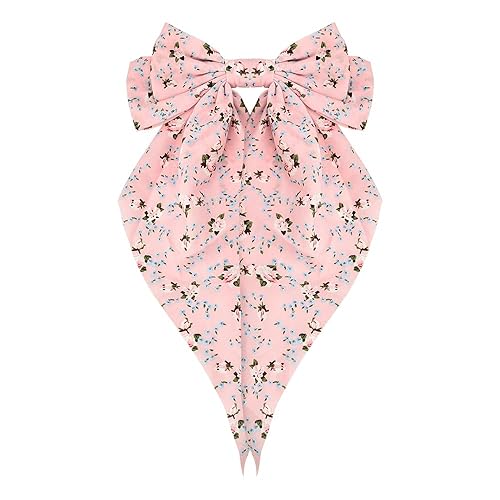 Miniatura 2 de Pinzas de lazo grandes para mujeres y niñas con cinta de cola larga, lazo floral negro, pasadores franceses, pinzas de lazo de satén sedoso para el