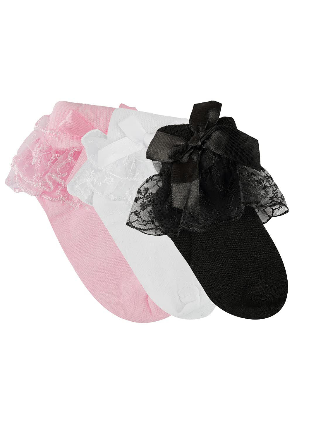 N2S NEXT2SKIN Kids Frill Cotton Socks for Children - Pack of 3 (Assorted)