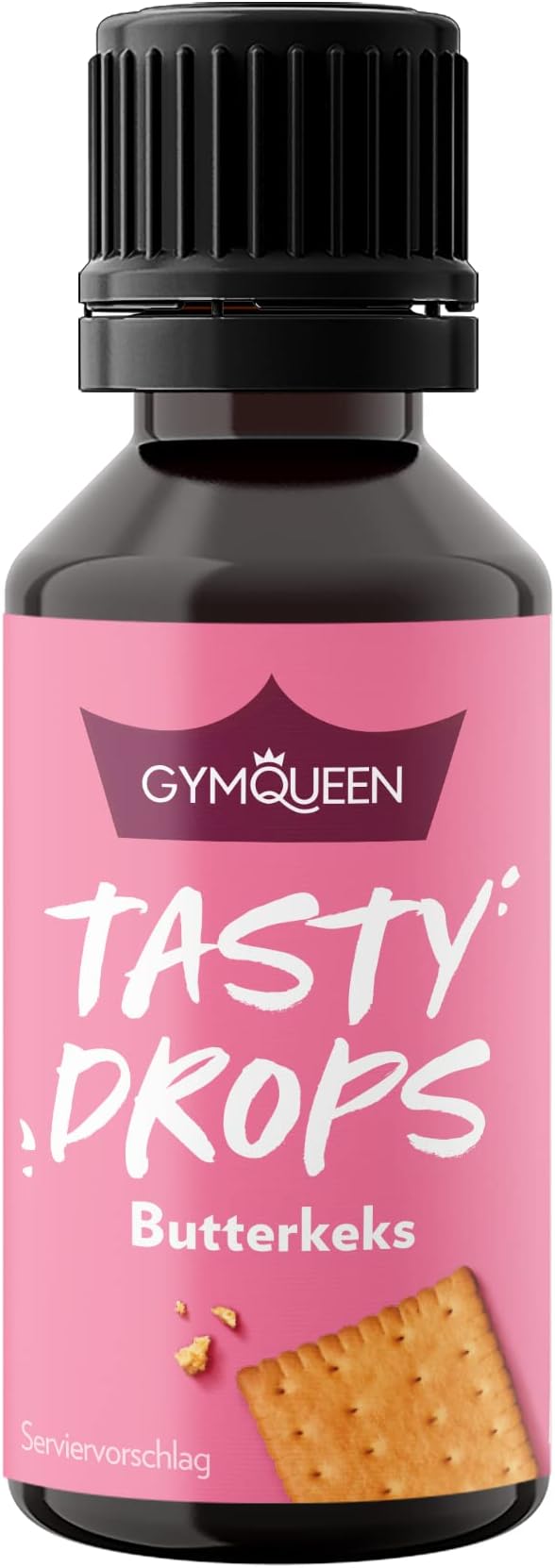 GymQueen Tasty Drops 30ml, calorie-free, sugar-free and fat-free flavour drops, Aroma drops for sweetening food, Flavour drops without artificial colouring, Butter Cookie