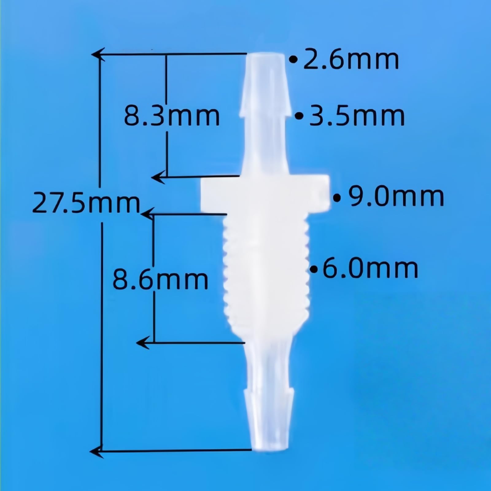 Conectores de púas for manguera plástico reutilizables, conectores PP for acuario, laboratorio y jardín, 50 Uds(3/32inch-1/4-28UNF Male Thread)