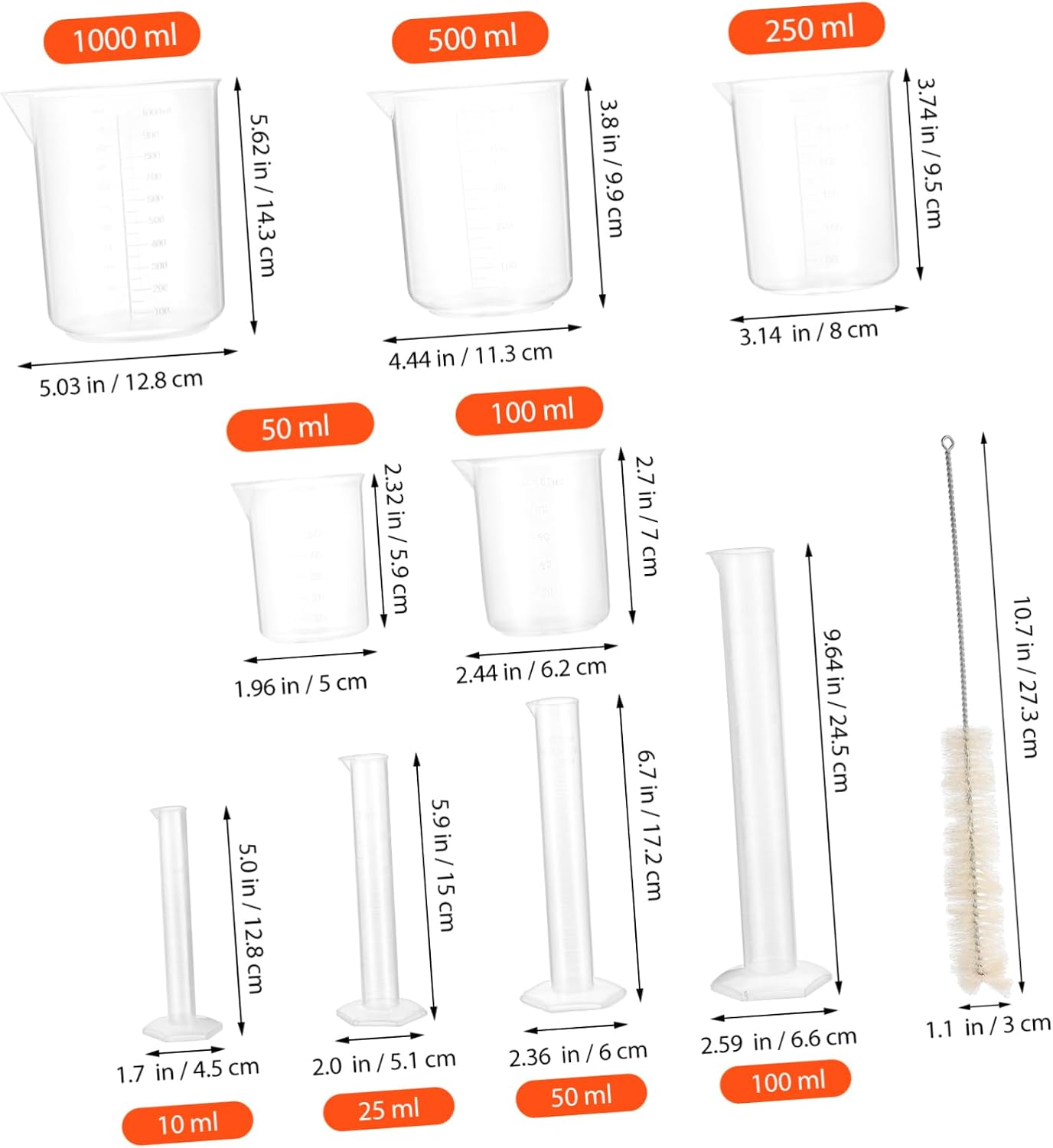 Cabilock 39pcs Lab Experiment Graduated and Beaker Set Measuring Tools Cylinders Beakers Test Tube Brushes for Accurate Measurements Science Projects