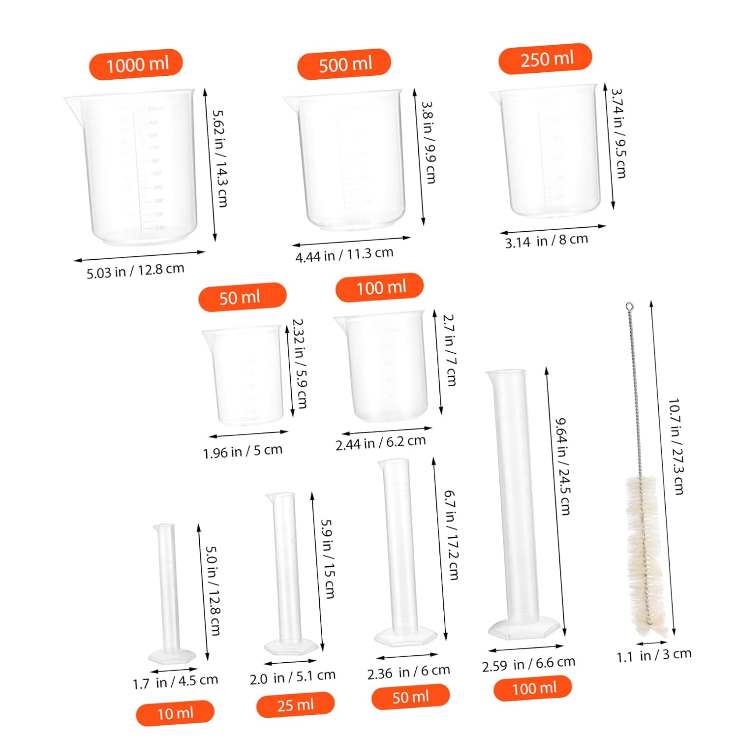 Gatuida 13pcs Plastic Lab Measuring Cylinders Beakers Set Tube Cleaners Experiment Tools Kit