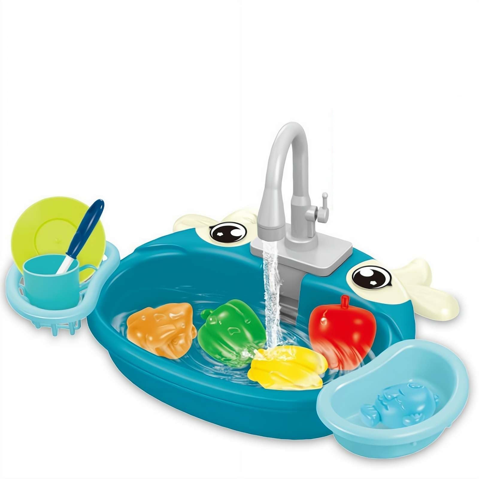 Kids Sink with Running Water, Kitchen Sink Toys, Plastic Frog Play Sinks with 180ยฐ Rotating Faucet, Pool Floating Fishing Toys for Water Play, Kids Role Plays Dishwasher Toy โ image 1