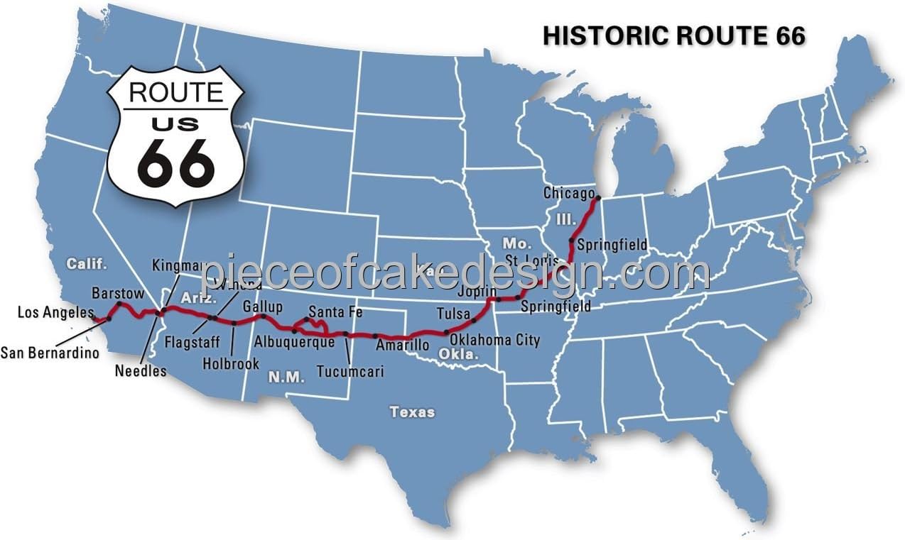 3" Round ~ Historic Route 66 Map Birthday ~ Edible Cake/Cupcake Topper!!!