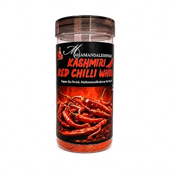 Mahamandaleshwar Kashmiri Red Chilli Whole 200g Premium Whole Kashmiri Lal Mirch Sabut Mild Heat, Natural Deep Red Color & Rich Aroma Authentic Indian Spice for Tadka, Curry, Sabzi & Pickles