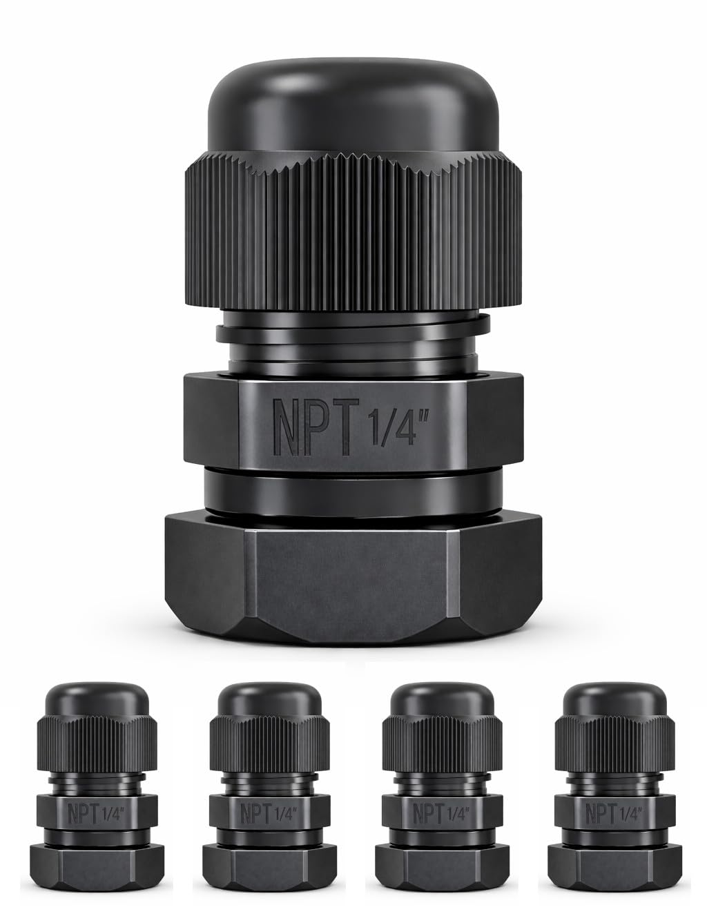 MGI SpeedWare 1/4" NPT Strain Relief Nylon Cord Grip Cable Glands, Black Plastic Grommet 5-Pack