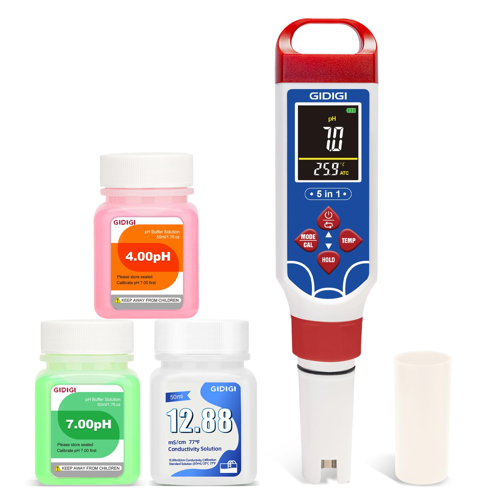 Medidor pH Piscina 5 en 1 Medidor de Salinidad con ATC y Función de Reinicio pH, Medidor de TDS EC para Agua Potable Medidor Sal Piscina Portátil Comprobador Salinidad para Pecera Acuarios Spa