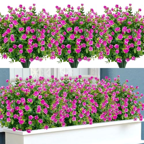 Image of Bassion Artificial Flowers for Outdoors Decoration UV Resistant, Fuschia | faux plants, fake plastic eucalyptus, greenery stems, indoor outdoor use, Garden fence patio window box porch planter decor