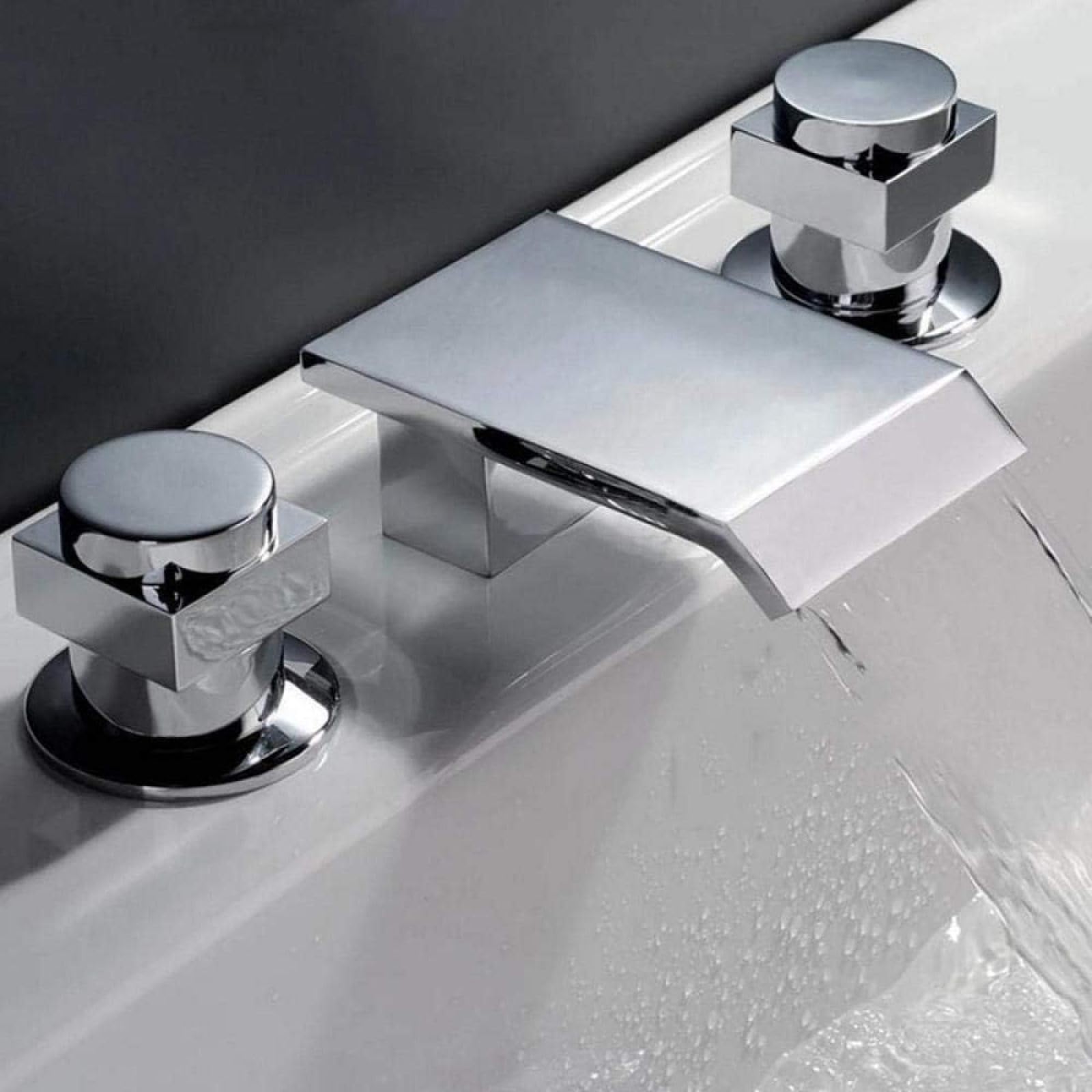 Widespread Chrome Brass Bathroom Basin Faucet Dual Handles Vanity Sink Mixer Tap Deck Faucet