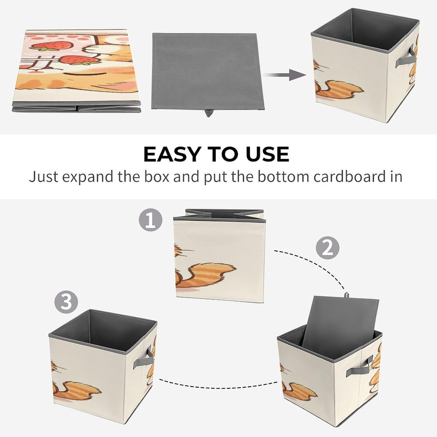 Cat Fabric Bins Storage Basket Square Baskets | Storage Bin with Double Handles,Cube Collapsible Organizers for Organization,Closet,Shelves,Offices