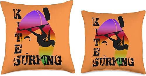 Miniatura 3 de Surfing with Freestyle Kitesurfer and Kite 6 Throw Pillow, 16x16, Multicolor