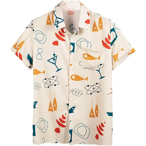 Hardaddy Men's Summer Hawaiian Shirts Funny Performence Printed Button Down Casual Bowling Shirt