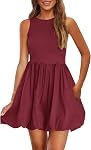 PRETTYGARDEN Robes d'été pour femmes 2026 Réservoir sans manches occasionnel Mini Robe courte Col d'équipage Bubble Sundress avec poches