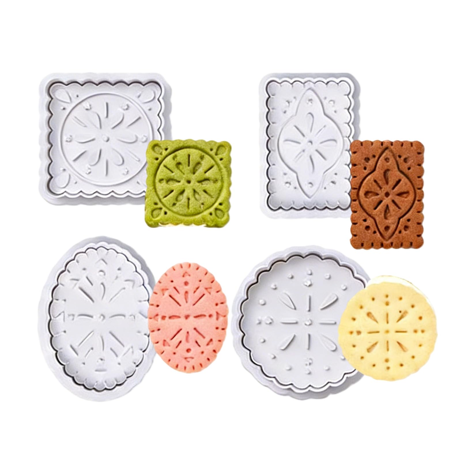 Tsophreniq 4Pcs Nonstick Waffles Biscuits Molds Press Type Nonstick Cookie Stamp Party Baking SuppliesFor Family Baking Activity Cake Cookie Molds