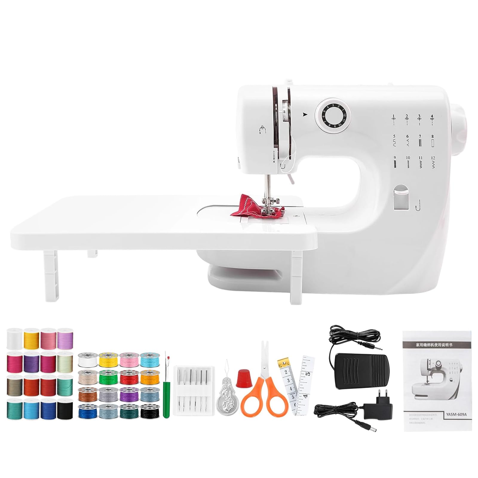 Máquina de Coser con Pedal Máquinas de Coser Eléctricas Multifuncionales para Principiantes, 12 Puntadas Máquina de Coser Portátil con Kit de Costura