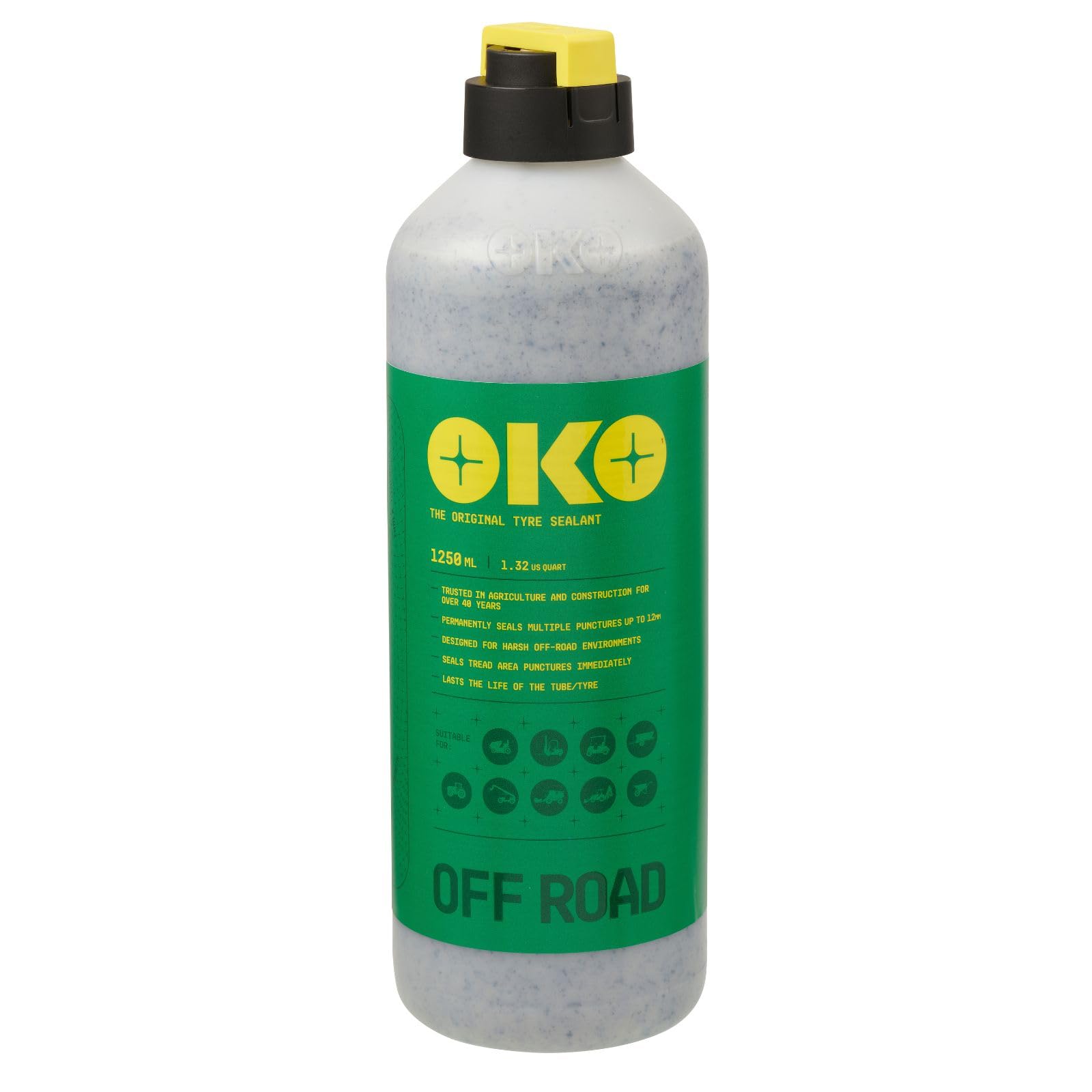 OKO Off-Road Tyre Sealant 1250ml – Heavy-Duty Puncture Protection for Tractors & Industrial Vehicles – Seals Up to 12mm – Mess-Free Cap – Long-Lasting, Non-Corrosive – Tubeless & Inner Tube Tyres.