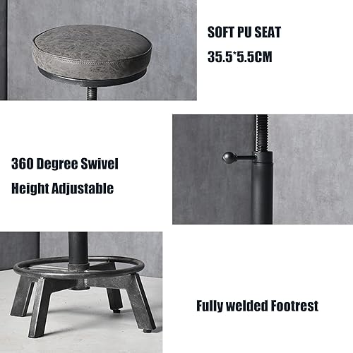 Miniatura 3 de Rusitc Taburetes de bar giratorios de poliuretano industriales de 24 a 28 pulgadas de altura ajustable para mostrador de isla, silla de invitados de