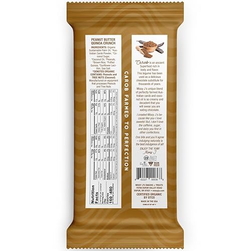 Miniatura 3 de Missy J's Barra de algarroba de mantequilla de maní orgánica de 3 onzas, paquete de 12 unidades, hecha con azúcar de coco, vegana, sin gluten y
