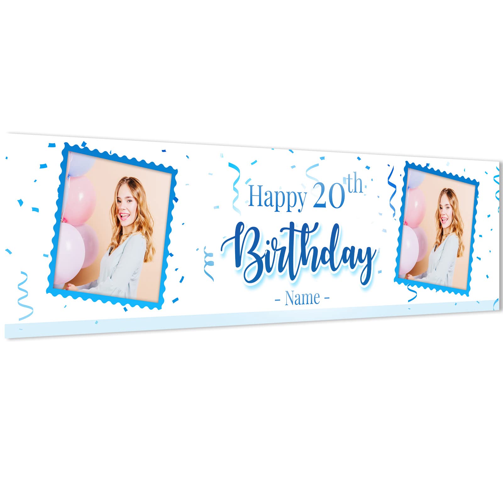 Spersonalizowany baner urodzinowy z imieniem wiek Happy Birthday dekoracje fotografia impreza tło (2,4 m x 1,2 m, niebieski)