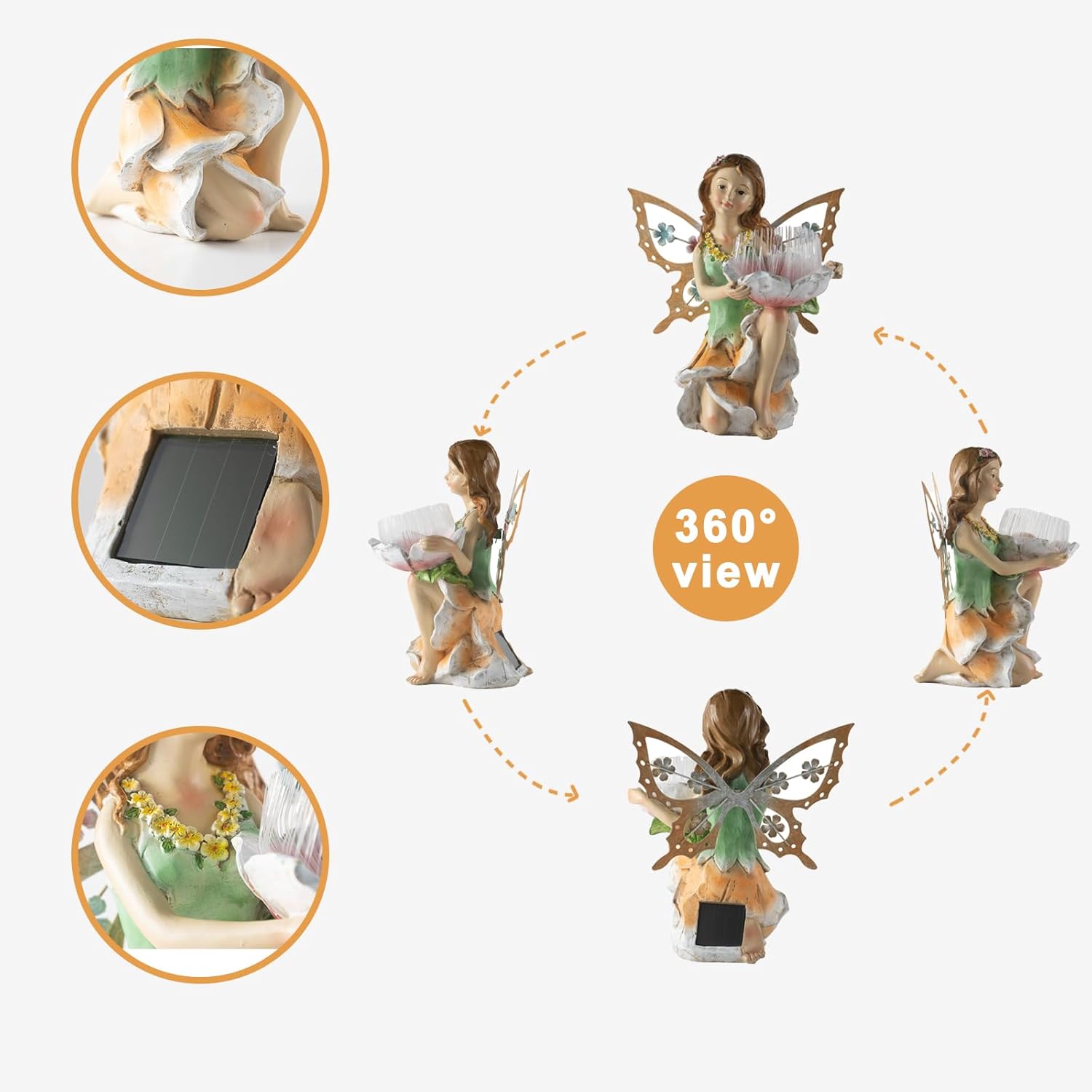 Suyorpe Fairy Decor Solar Outdoor Statues, Fairy Garden Accessories for Outside Garden Gifts,Resin Ornaments for Patio Yard Lawn,Size6.5 x 5.12 x 9.45 inches