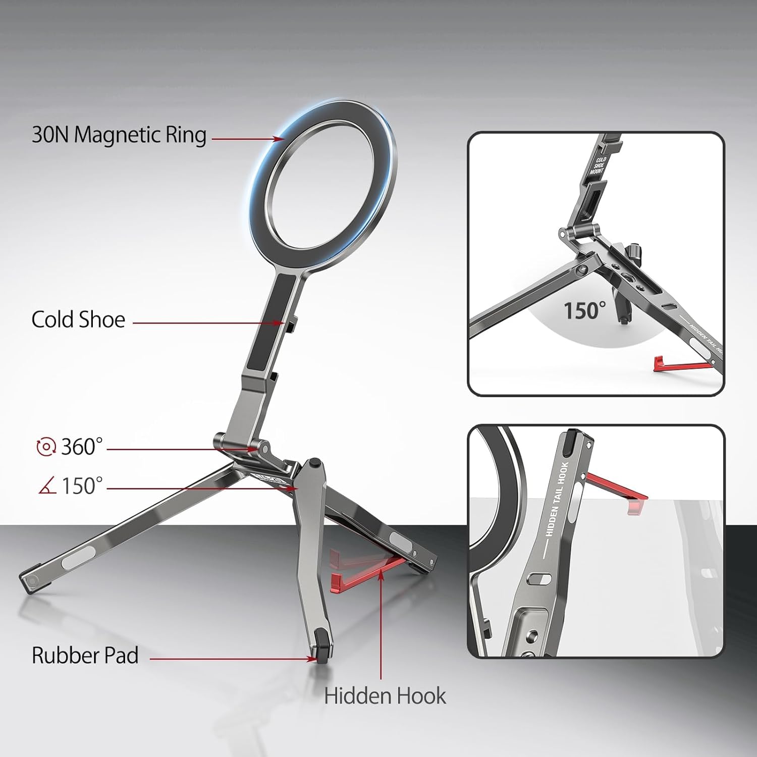 حامل هاتف مغناطيسي ثلاثي القوائم قابل للطي مع خطاف، حامل هاتف ... - view 3