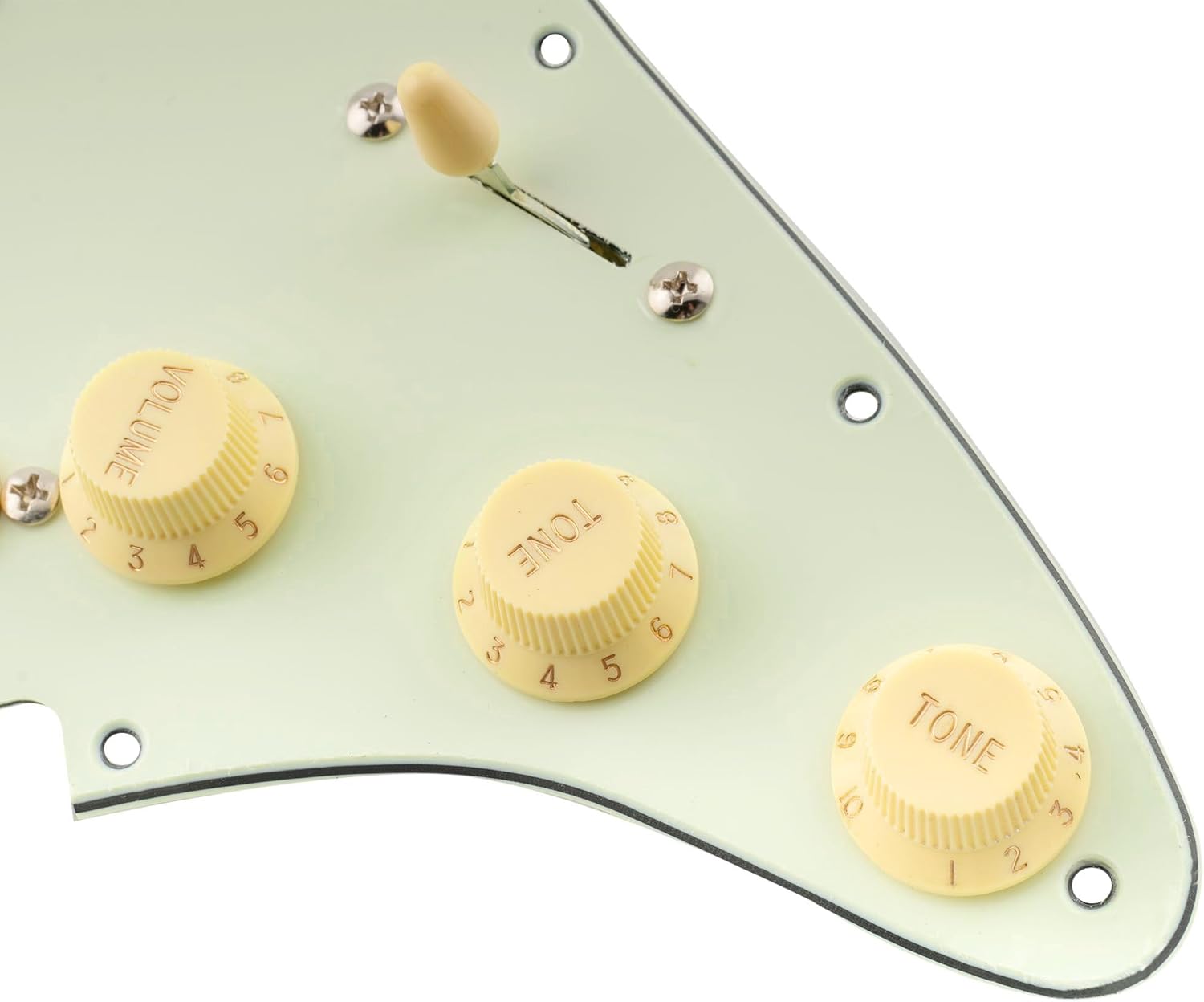 Musiclily Pro SSS Pre-wired Guitar Loaded Pickguard with Artec Staggered Alnico 5 Single Coil Pickups Set for Strat Style Electric Guitar, 3Ply Mint Green