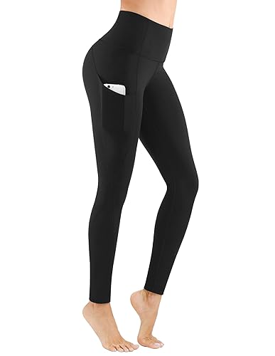 PHISOCKAT High Waist Yoga Pants Women with Pockets, Leggings for Women Tummy Control, Workout Leggings - Black - Medium