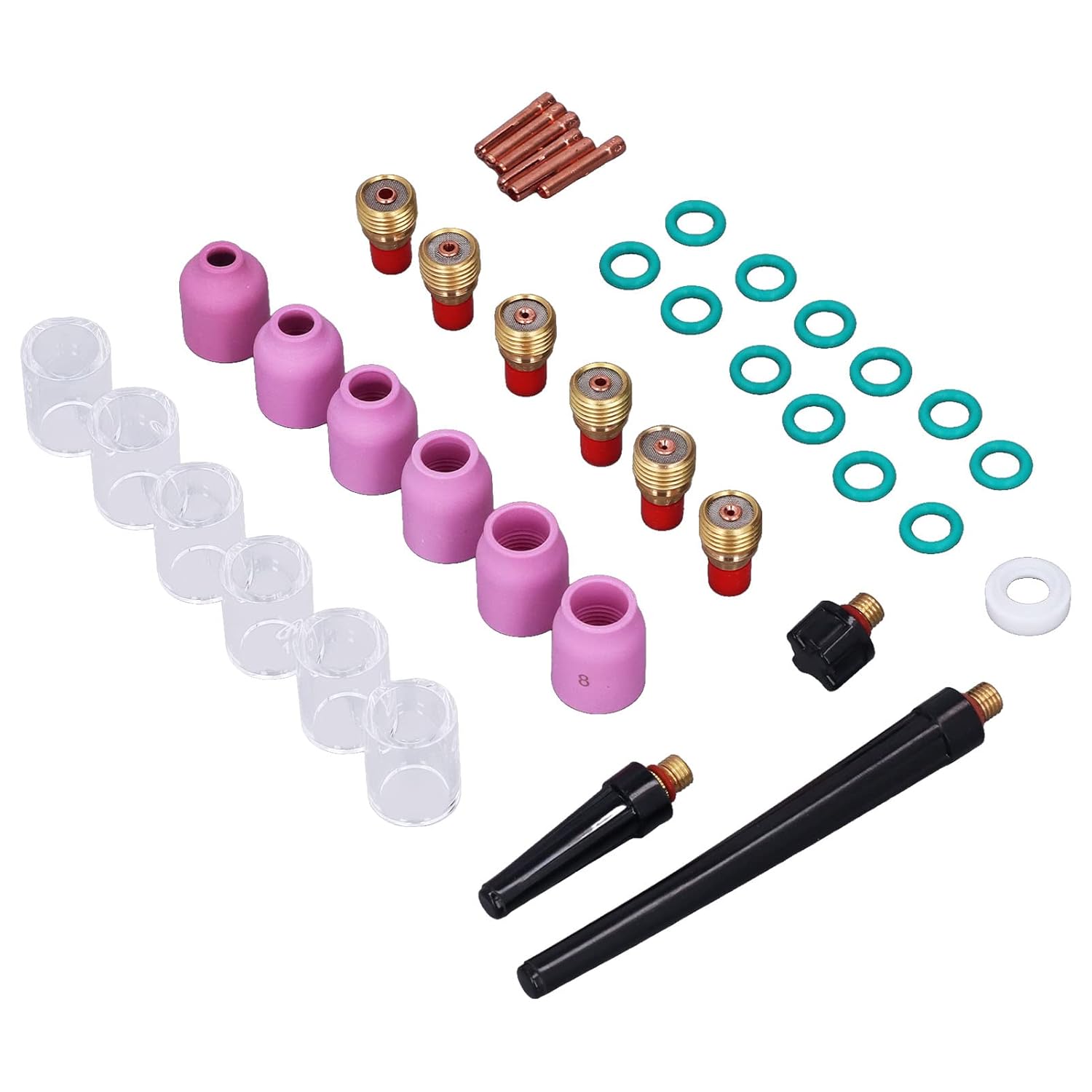 40Pcs TIG Welding Torch Accessories Kit with Collet Alumina Nozzle Gas Len Glass Cup Suitable for WP 9 20 25 Series Torches and Various TIG Torches Offering Excellent