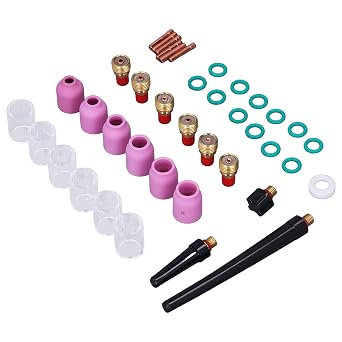 40Pcs TIG Welding Torch Accessories Kit with Collet Alumina Nozzle Gas Len Glass Cup Suitable for WP 9 20 25 Series Torches and Various TIG Torches Offering Excellent