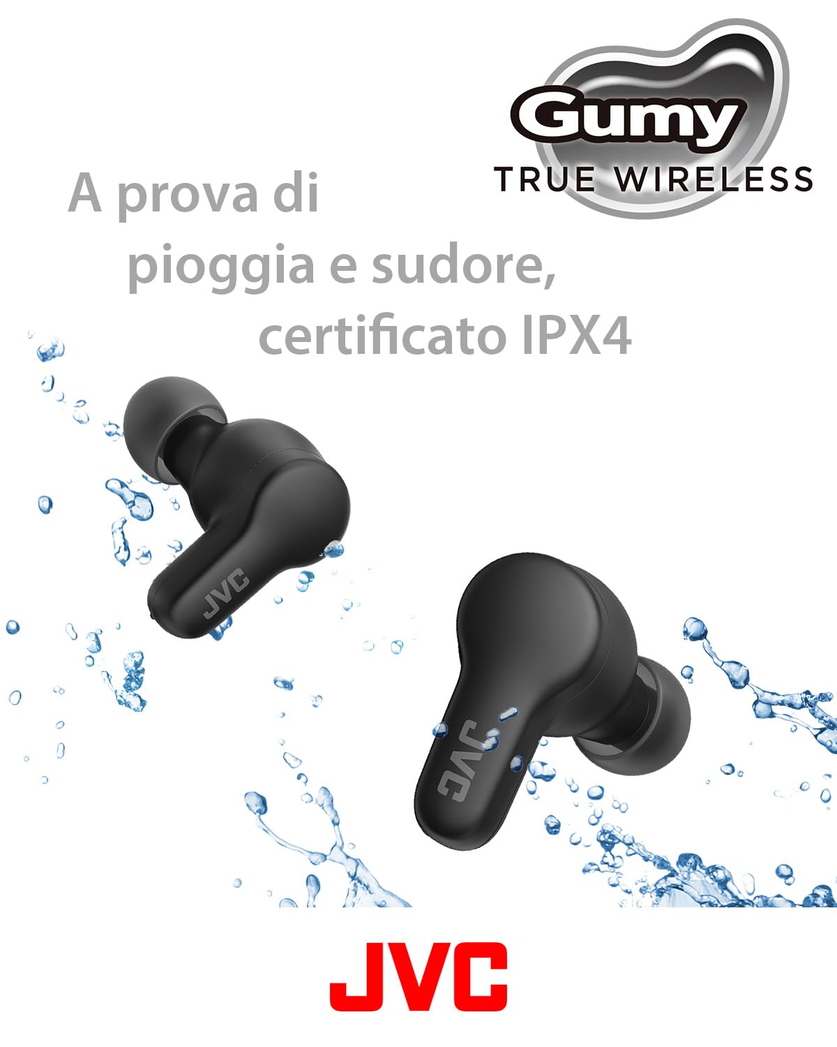 JVC, Cuffie Bluetooth True Wireless HA-Z77T, Bluetooth 5.3, Resistenti agli Schizzi, Design Ergonomico, Cuffie Wireless con Batteria Fino a 24 ore, Ricarica Rapida, 3 Sound Mode Disponibili, Black