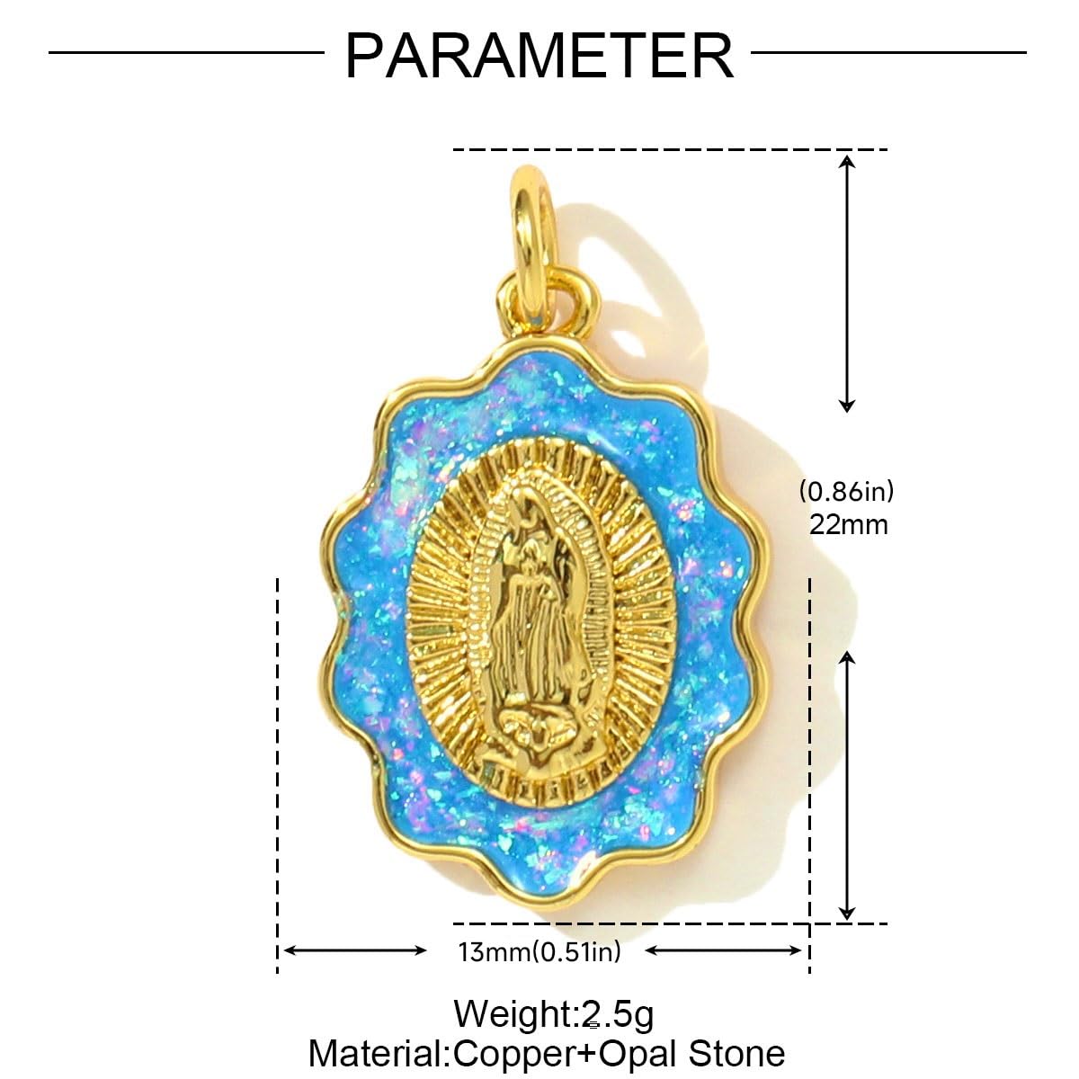 Collier Vierge Marie En Opale Bleue,Collier De Salut Médaillon De Pierre De Naissance