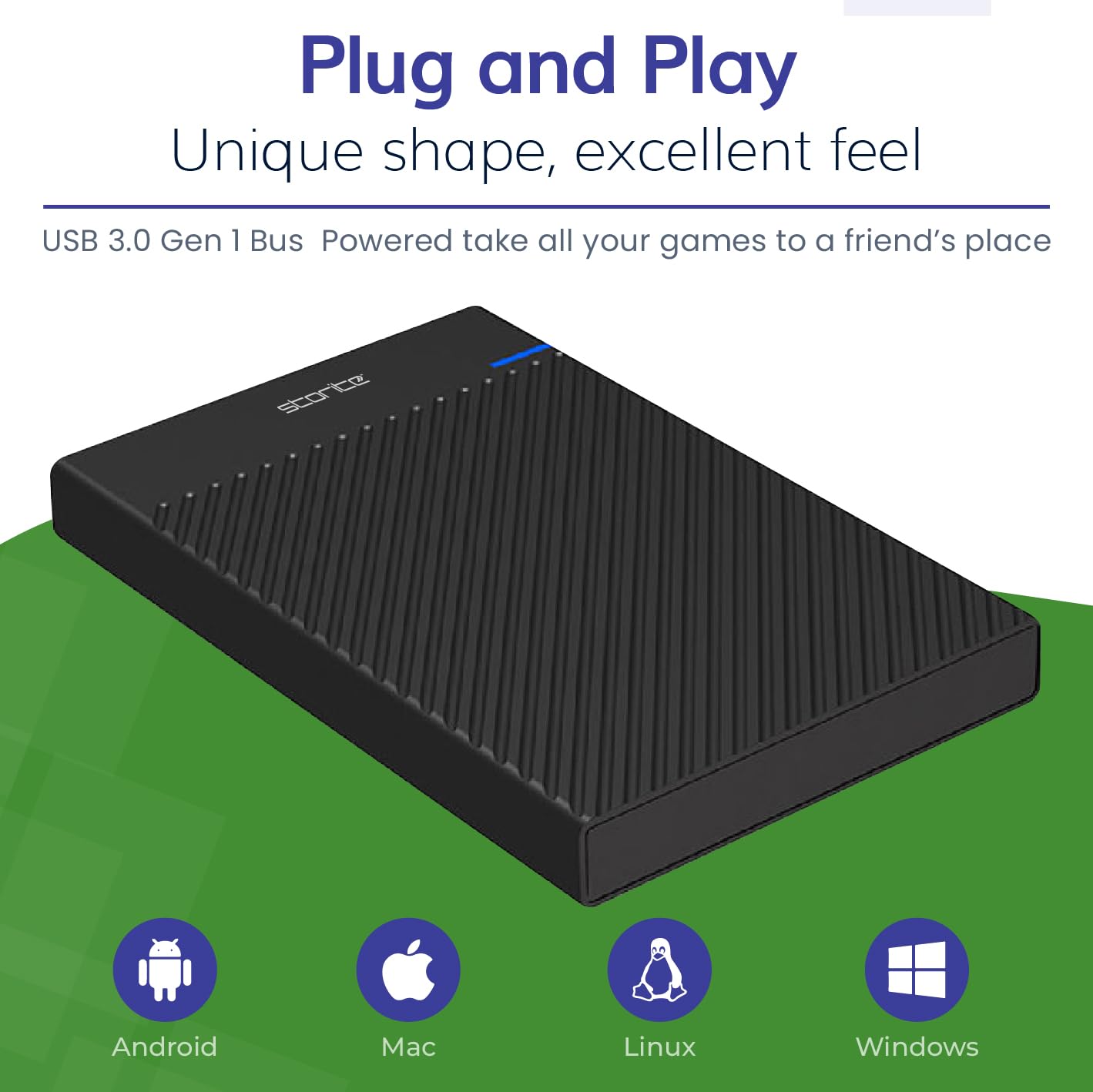 Storite Disco Duro Externo 500GB USB 3.0, Disco Duro portátil, Almacenamiento Plug & Play para portátiles, PC, Mac, Ordenadores de sobremesa y Consolas de Videojuegos - Negro
