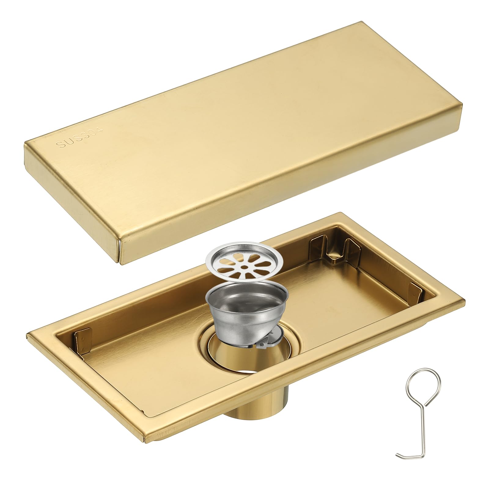 Caniveau de douche linéaire en inox brossé doré 20,3 cm