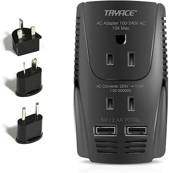 220V to 110V Converter, 2000W Travel Voltage Converter for Hair Dryer Straightener Curling Iron,10A Power Adapter is Easy to Carry for National Travel,with 2USB and UK/EU/AU Plugs