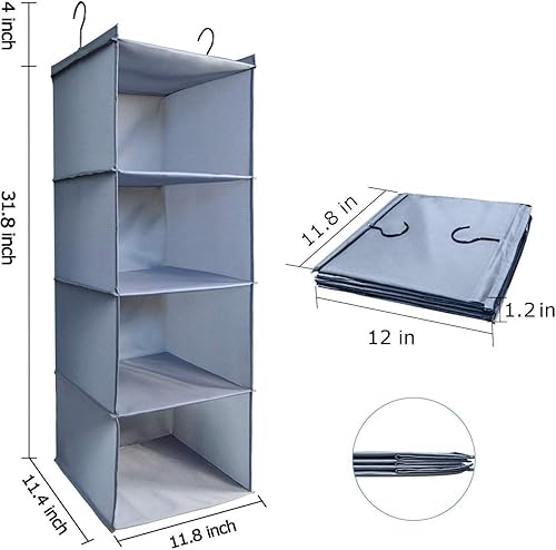 Miniatura 6 de Organizador y almacenamiento de armario colgante gris, paquete de 3 estantes y 4 estantes