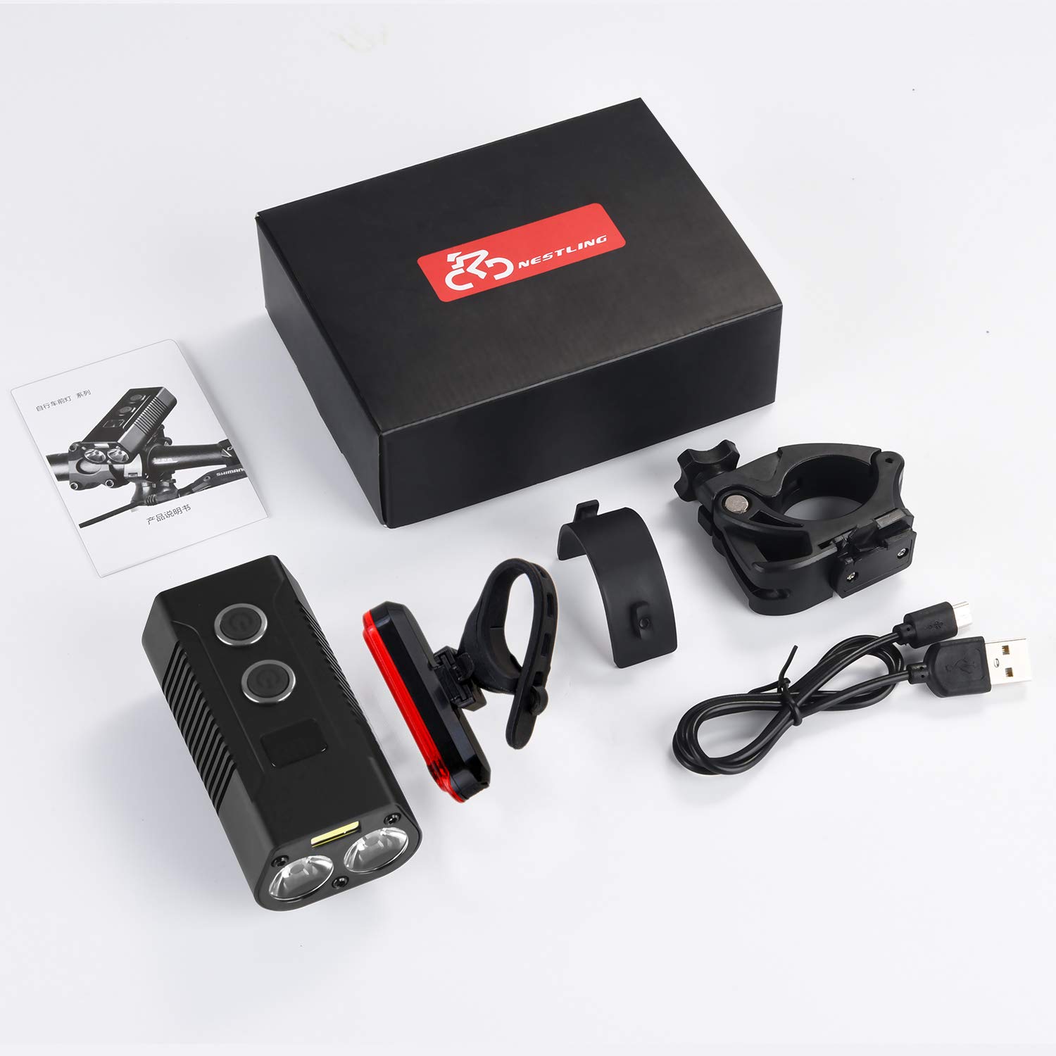 Nestling® Bike Light Set, 4000mAh USB Rechargeable Bicycle Lights with